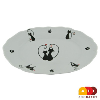Porcelánová mísa s kočkou a srdíčkem 40 cm