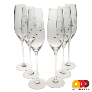Flétny na šampaňské srdce Swarovski 210 ml sada 6 ks